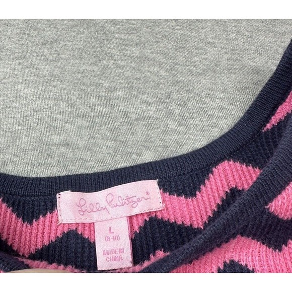 Lilly Pulitzer Little Santana Chevron Sweater Dress Pink & Navy Blue Large 8-10 - Picture 4 of 8